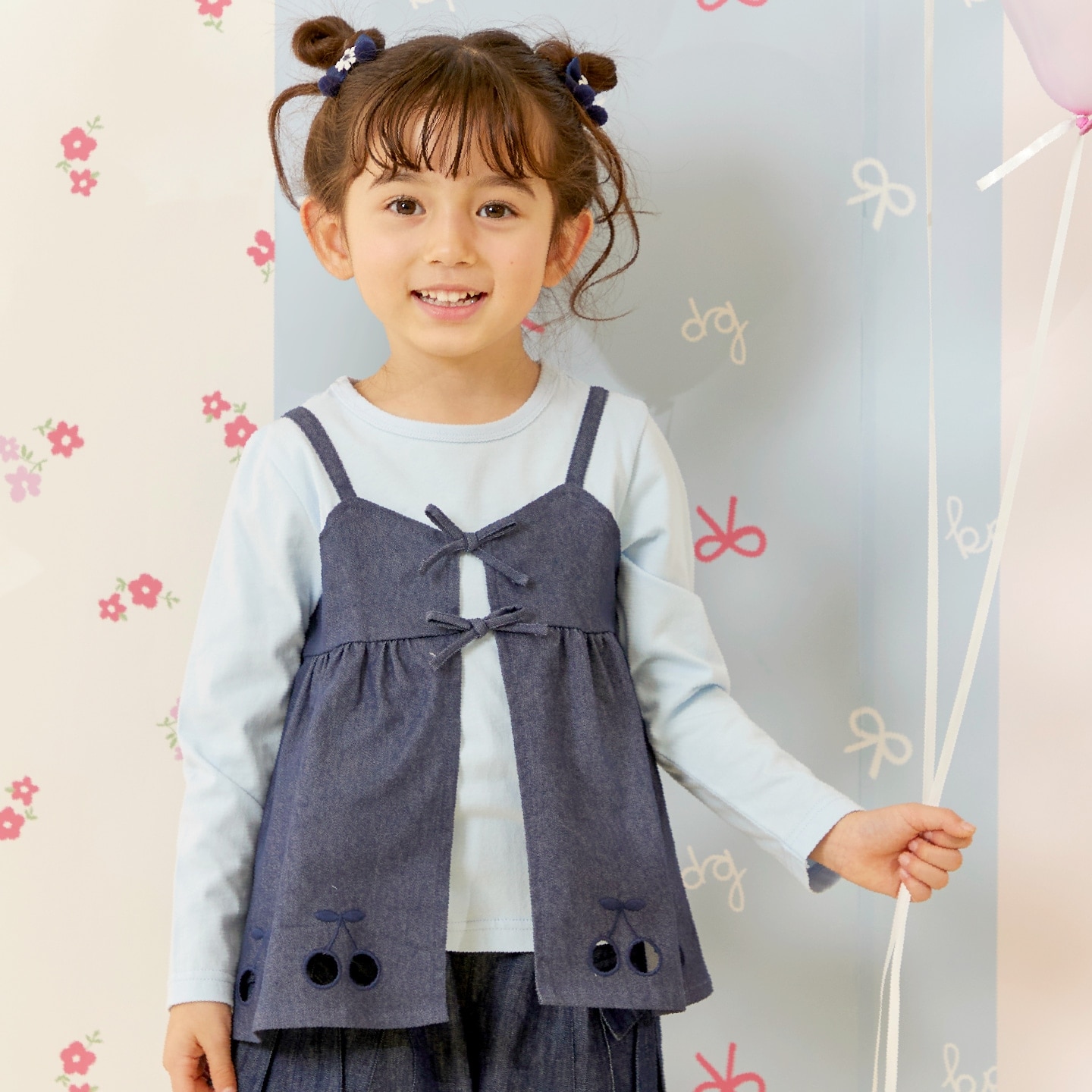 デニム風ツイル×天竺 長袖チュニック