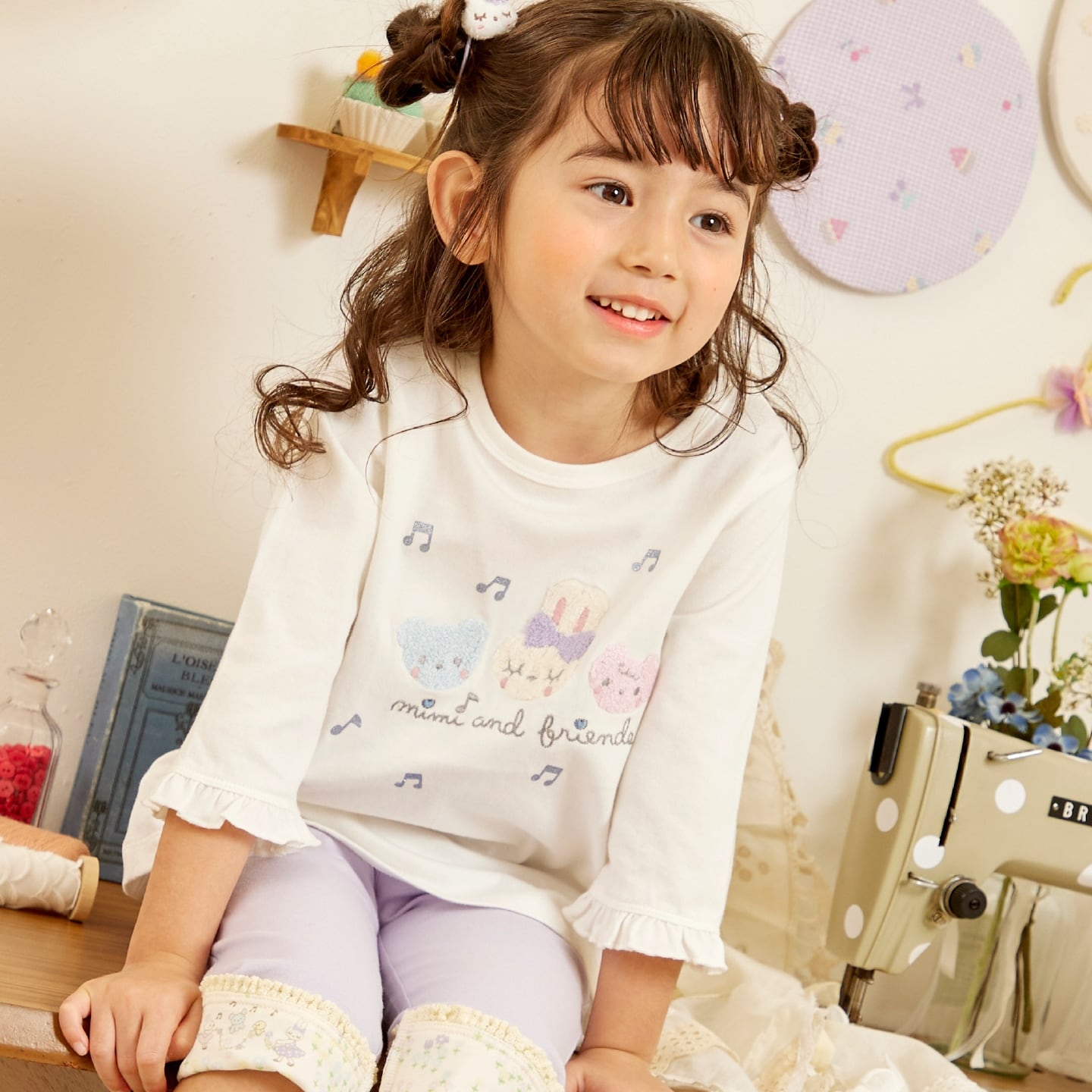 mimiちゃんとフレンズ 7分袖Tシャツ 【POMプロテクト加工】