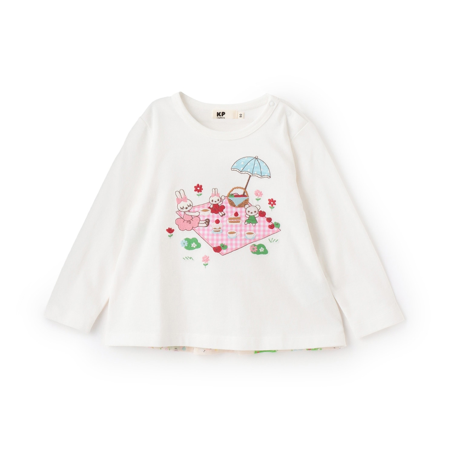 ピクニック柄アップリケ 長袖Tシャツ