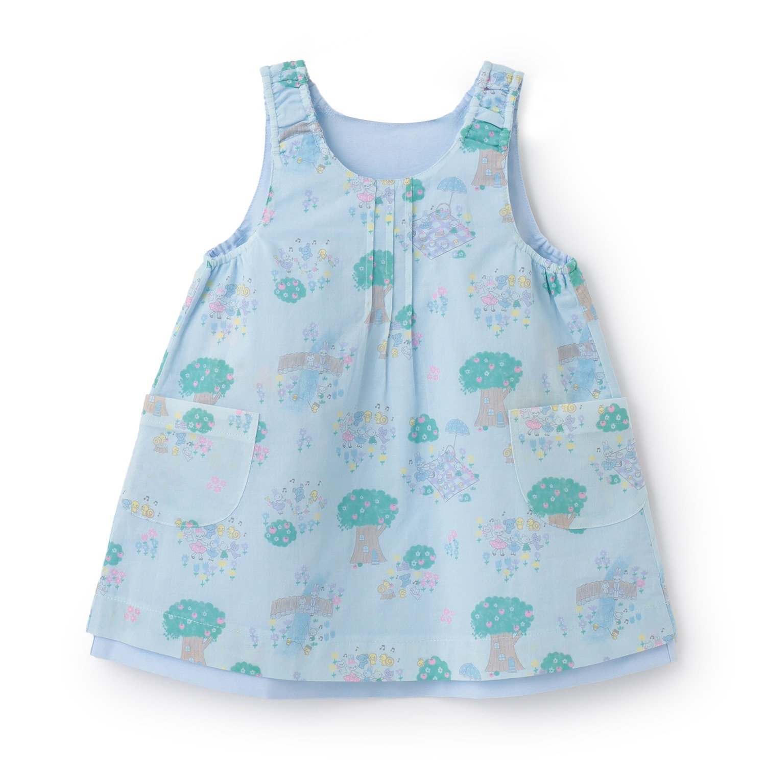 ローン総柄×シャンブレー　リバーシブルジャンパースカート