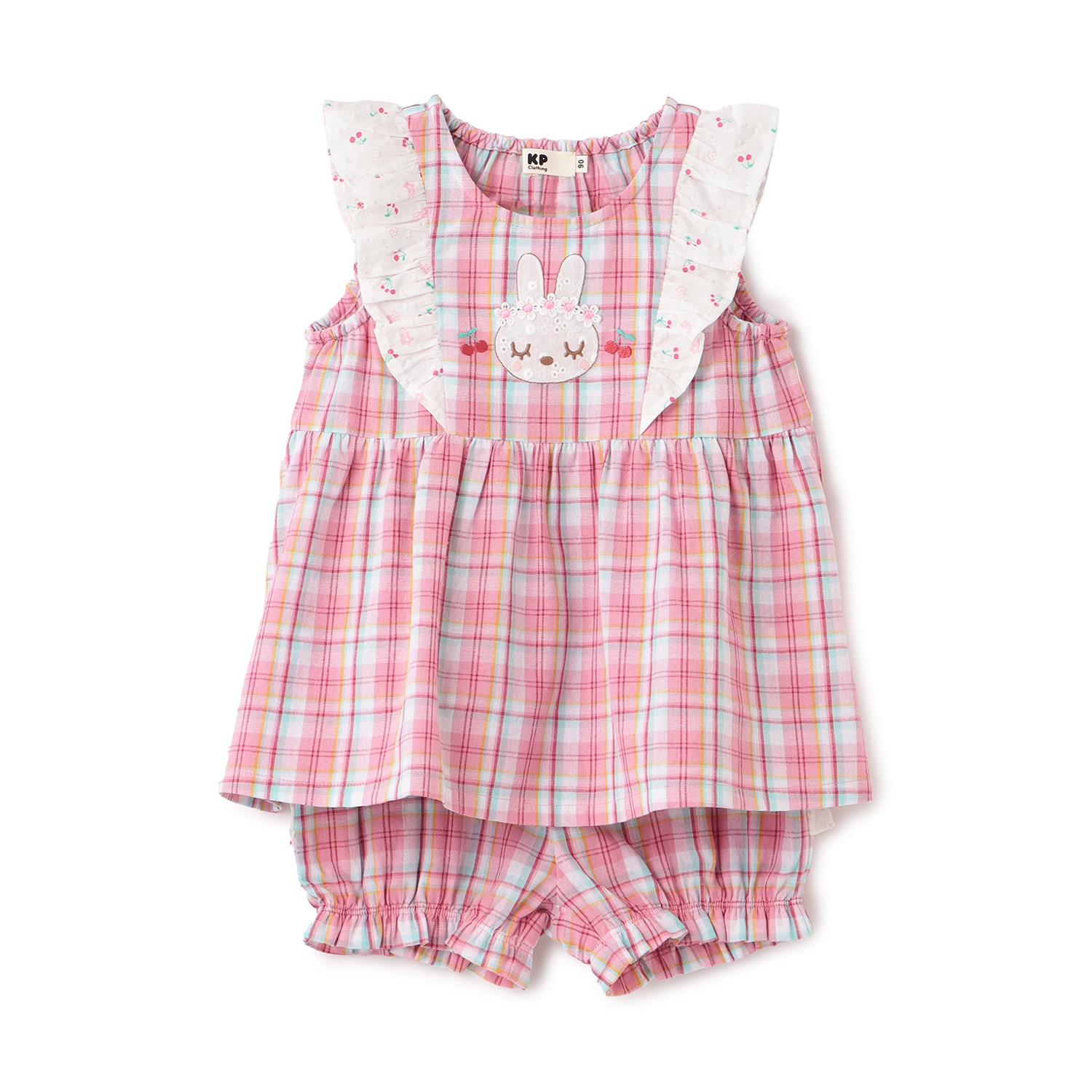 先染チェック×ドビーチェリードットプリント 上下セット