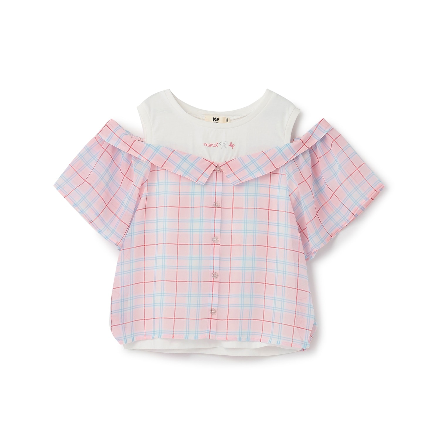 シフォンシアーチェック ドッキングTシャツ