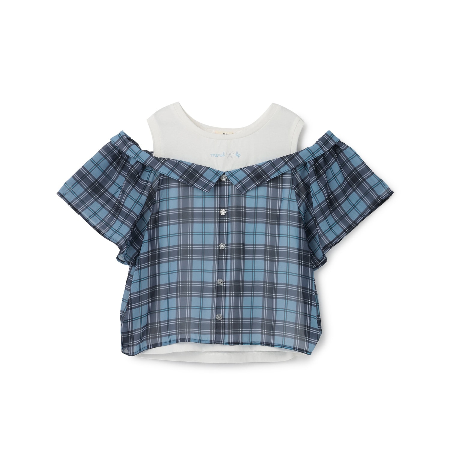 シフォンシアーチェック ドッキングTシャツ