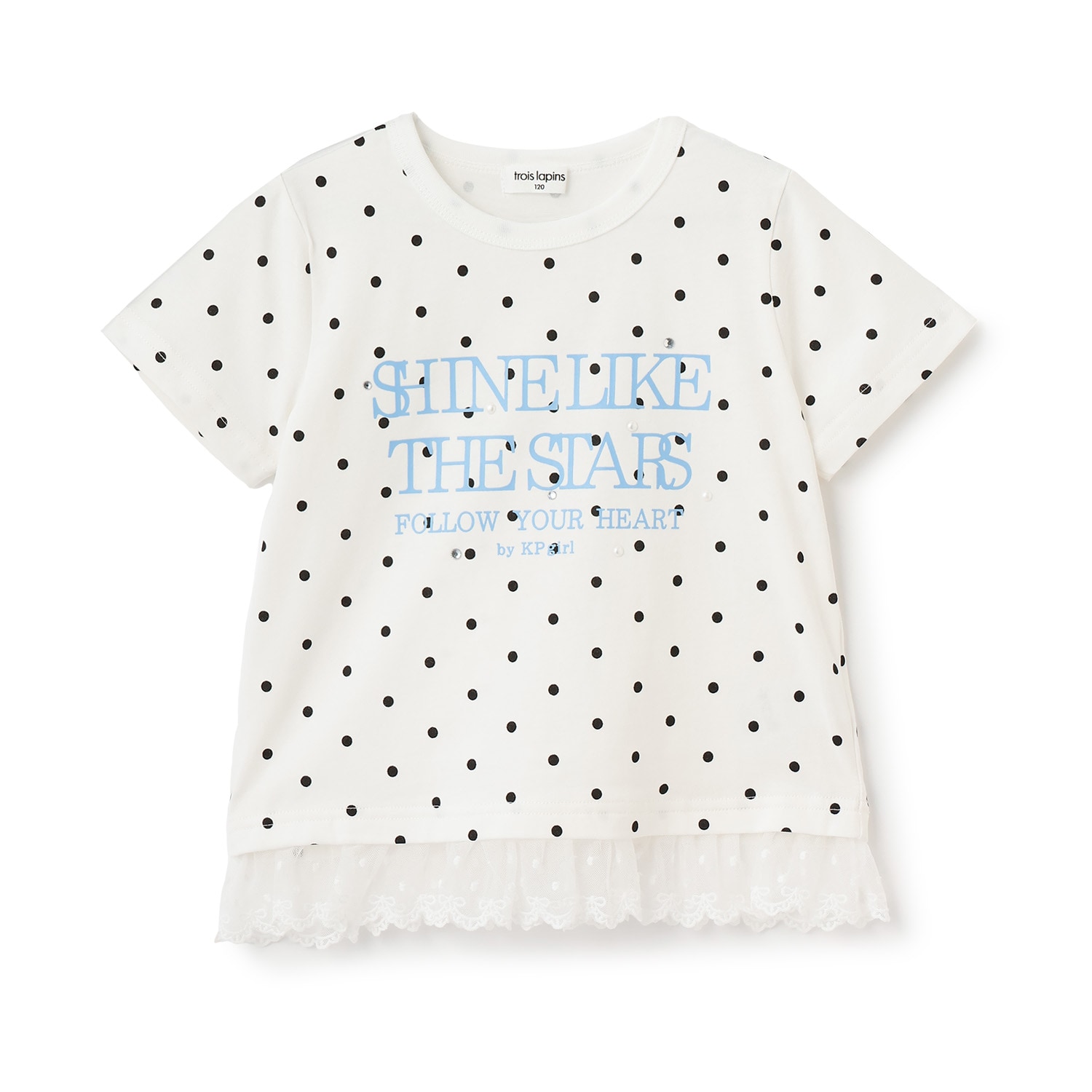 裾レース パールモチーフ Tシャツ