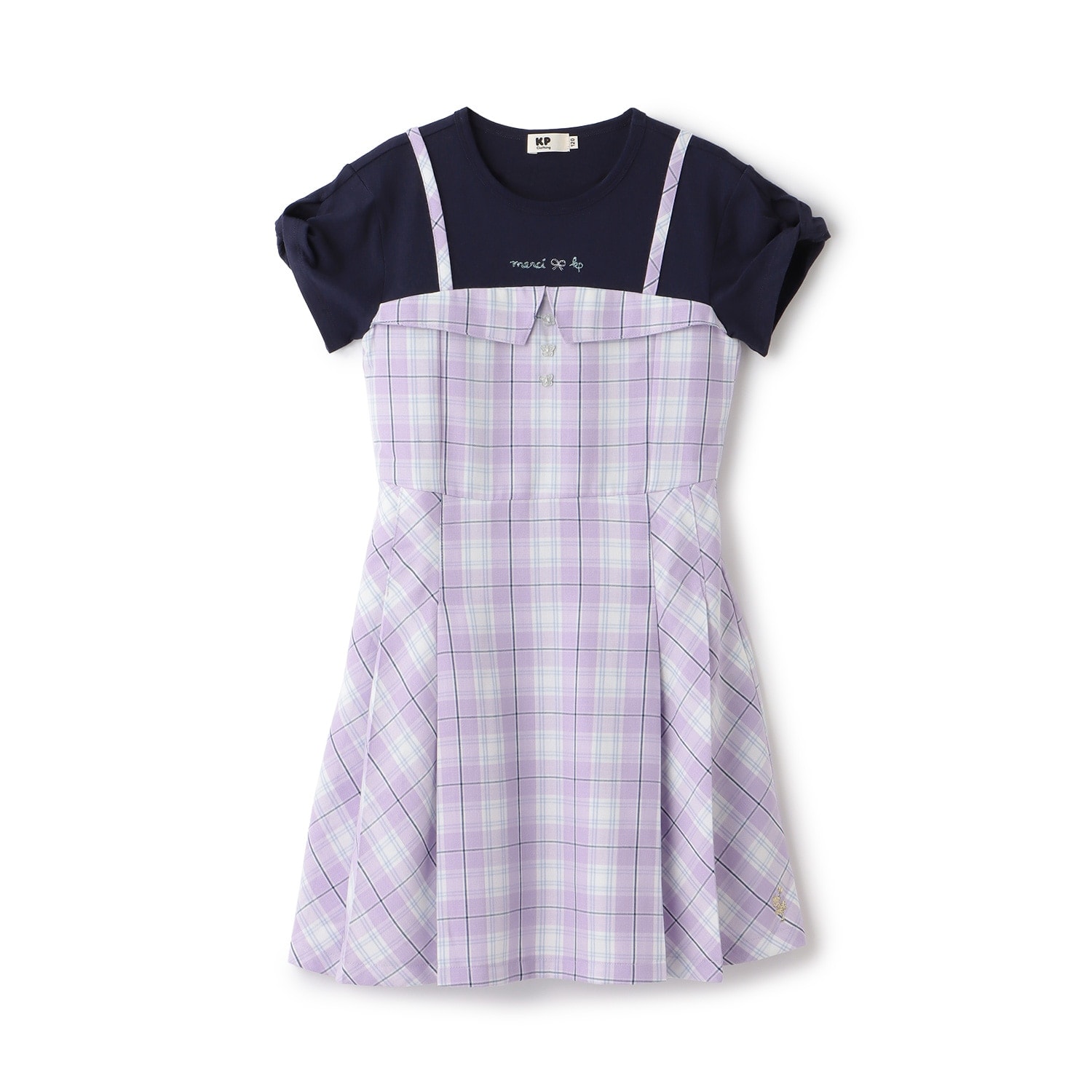 先染チェック レイヤード風ワンピース