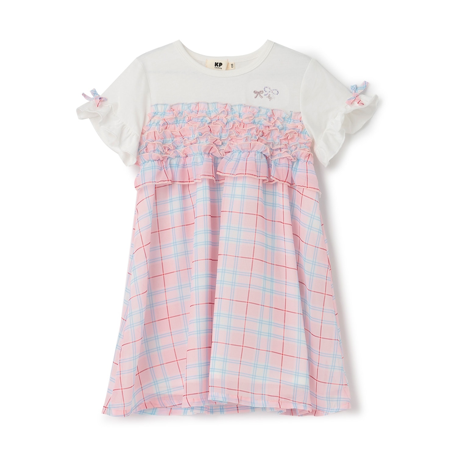 シフォンチェック×天竺 胸フリルワンピース