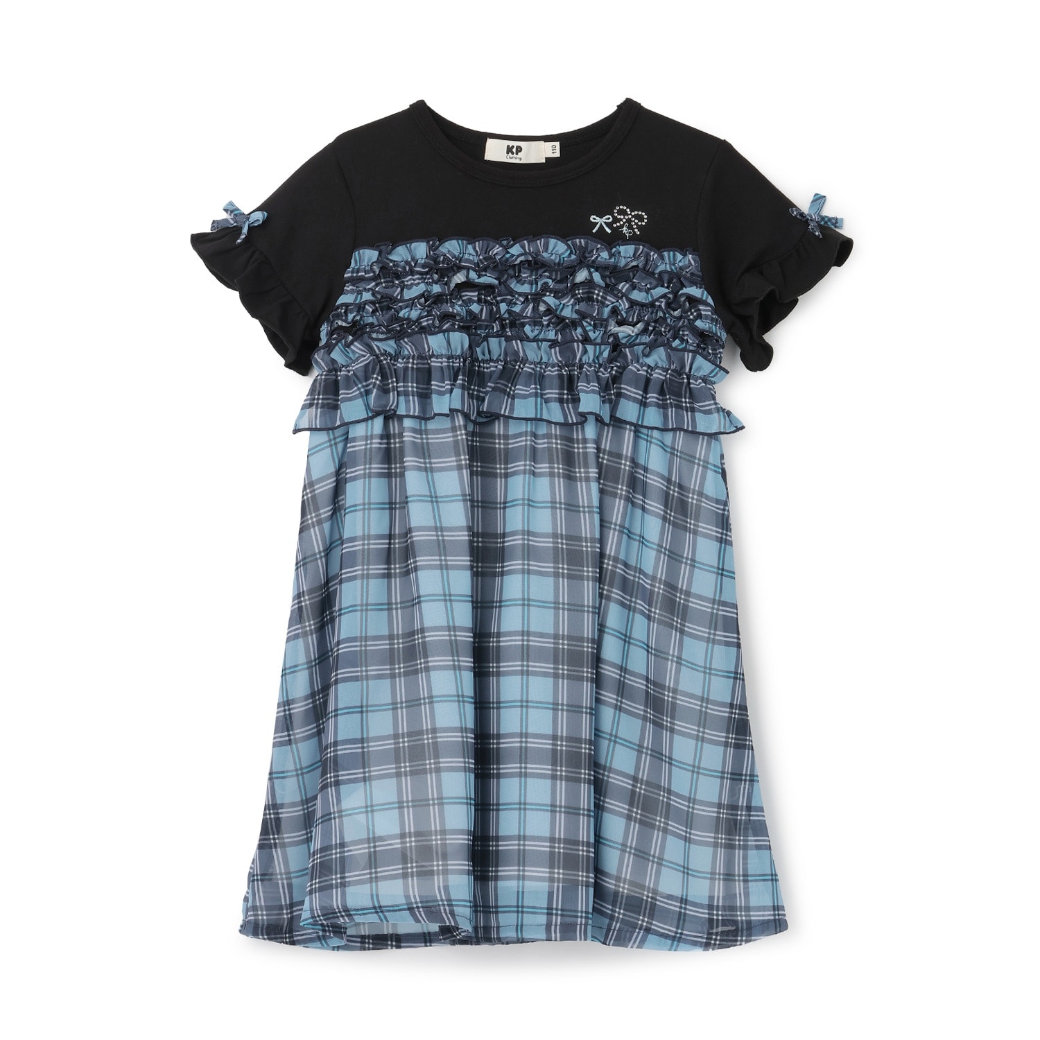 シフォンチェック×天竺 胸フリルワンピース