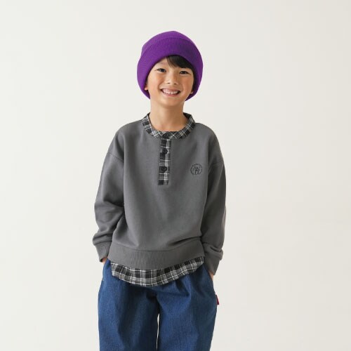 チェックシャツレイヤードワイドスウェット