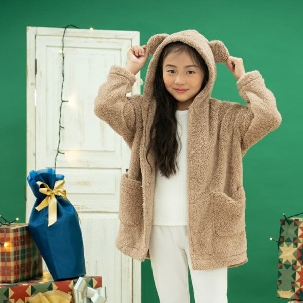 kashwére ベージュ フリースパーカー ふわもこフリースパーカー(S サックス): キッズ - ナルミヤ オンライン