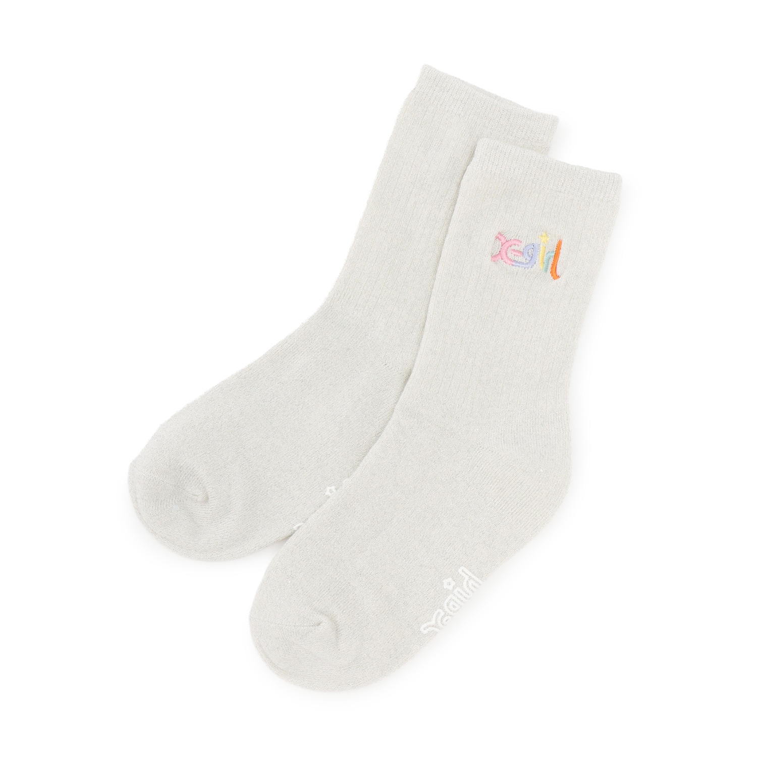 【人気商品再入荷】【直営店で取り扱い無し】カラフルロゴラメクルーソックス