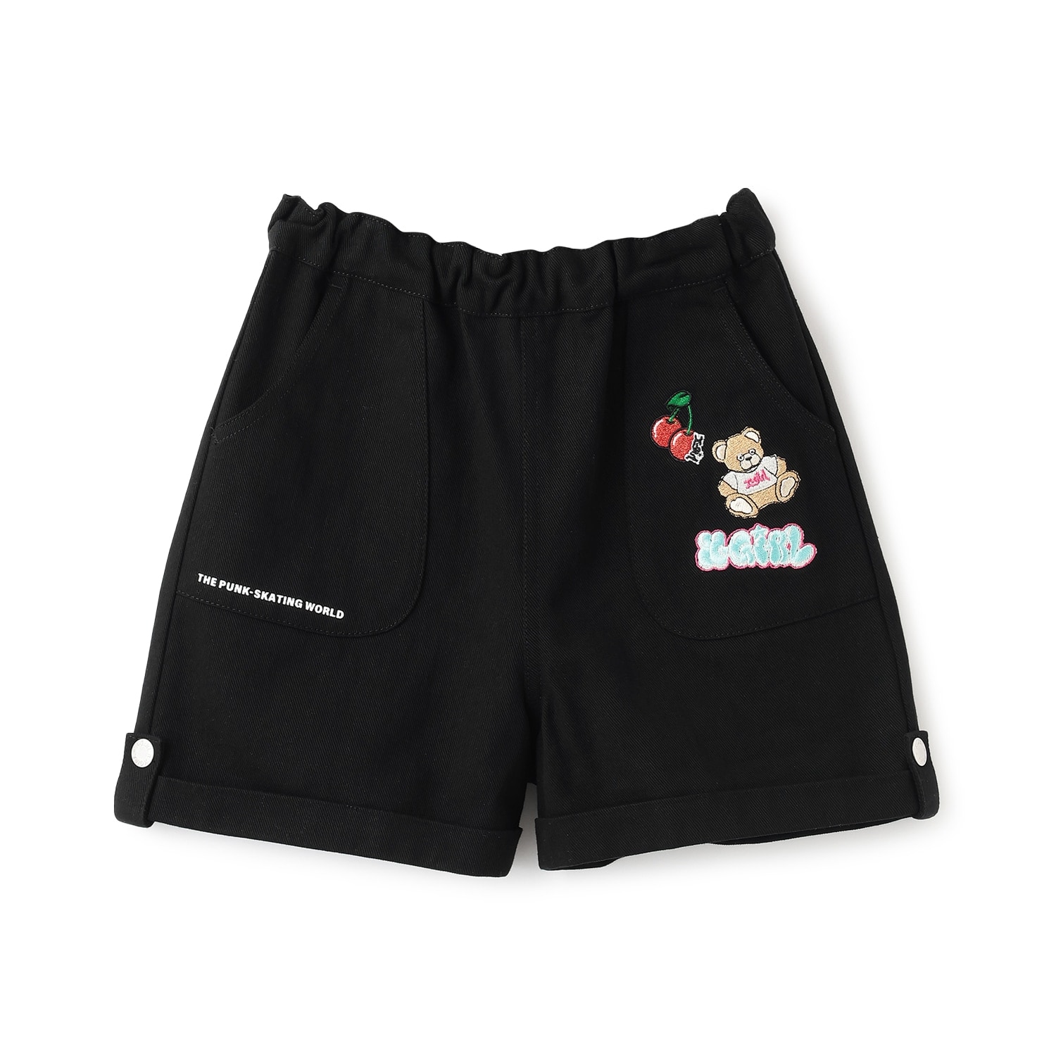 ☆彡ワッペンつき三分丈折り返しショートパンツ