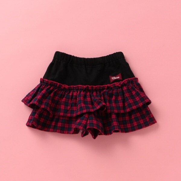 PUTUMAYO チェックフリルキュロット　ドロワーズ 切り替えチェックフリルキュロット(80 グリーン): キッズ