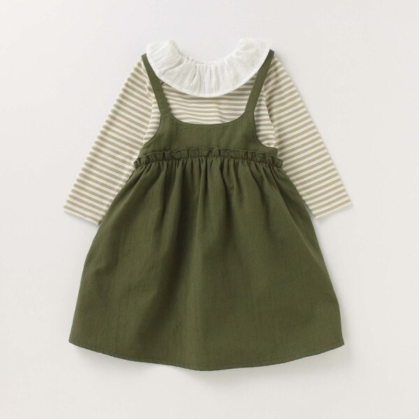 Narumiya Online ナルミヤ オンラインの公式通販サイトネックレースボーダーtシャツ ワンピースセット 80 カーキ キッズ