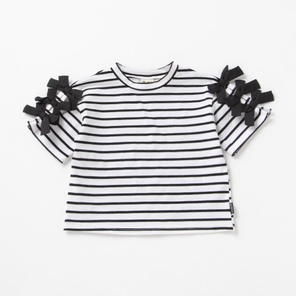 ボーダー袖リボンTシャツ(80 オフ ホワイト): キッズ - ナルミヤ 