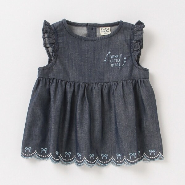 ダンガリー裾刺しゅうブラウス