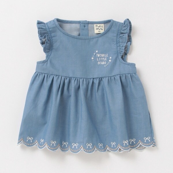 ダンガリー裾刺しゅうブラウス