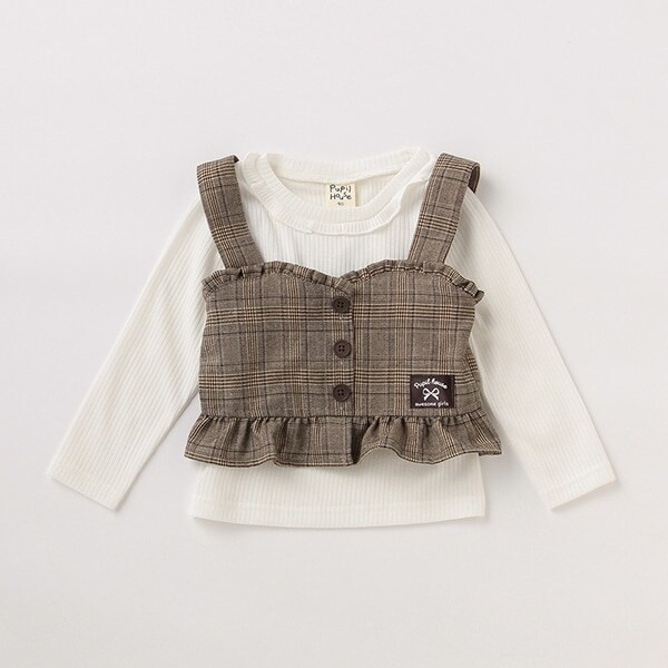 チェックベストつき長袖T