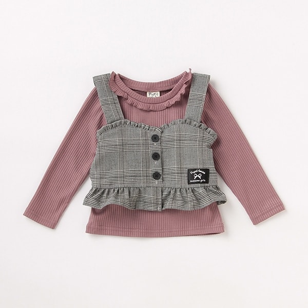 チェックベストつき長袖T