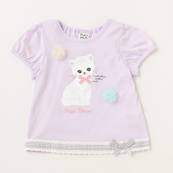 日本未入荷 KUOSE★お花とリボンの猫プリントTシャツ 猫プリントTシャツ(80cm ラベンダー): キッズ - ナルミヤ