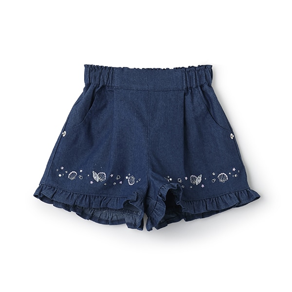 シェル刺しゅう裾フリルショーパン