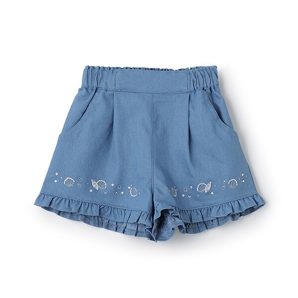 シェル刺しゅう裾フリルショーパン