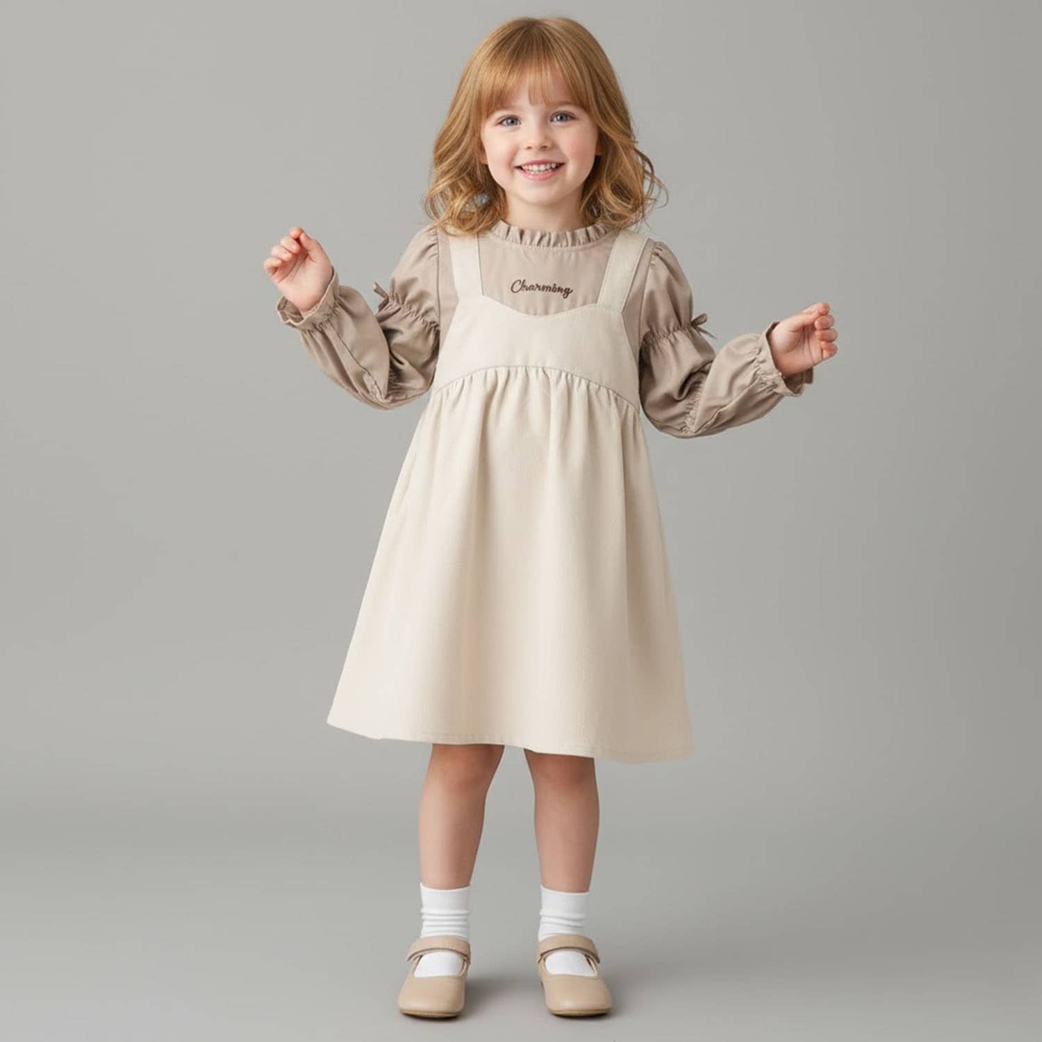 袖リボンジャンスカ風ドッキングワンピース