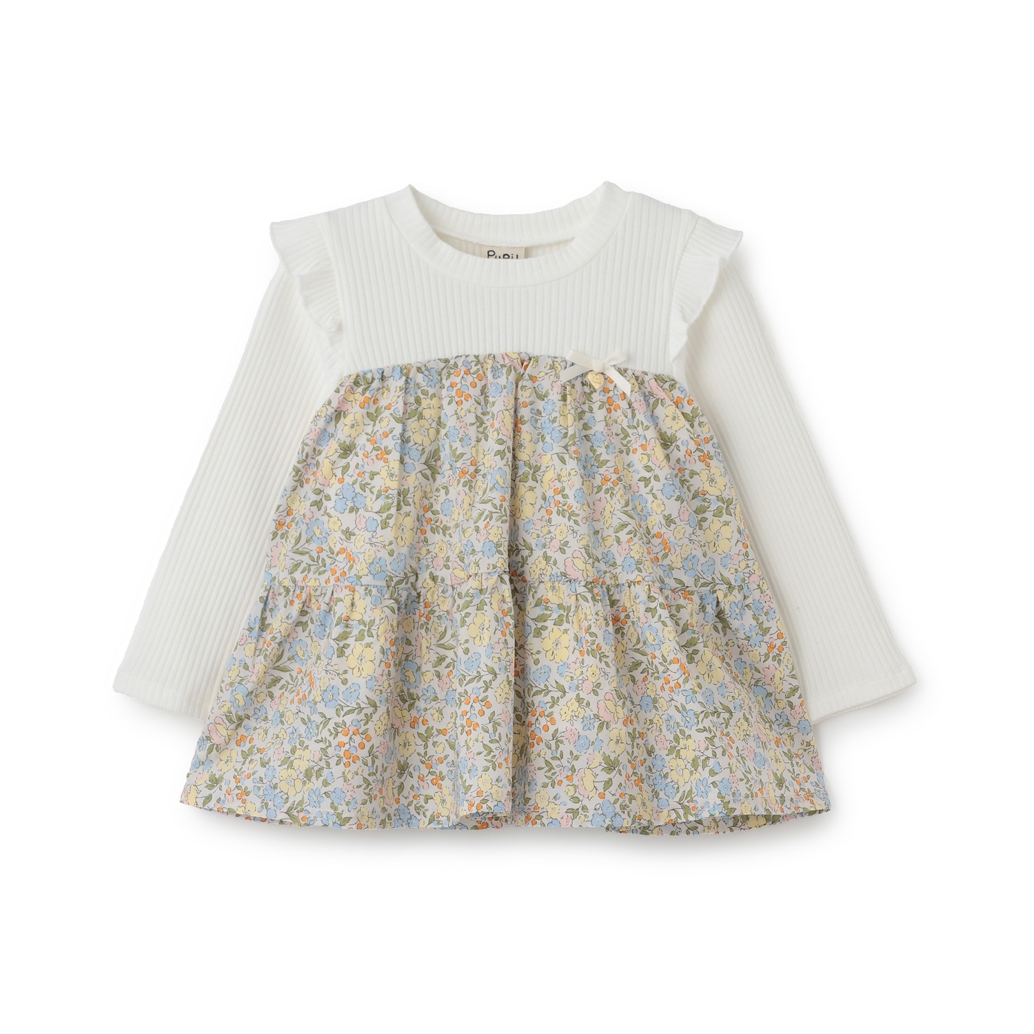 花柄ドッキング長袖Tシャツ