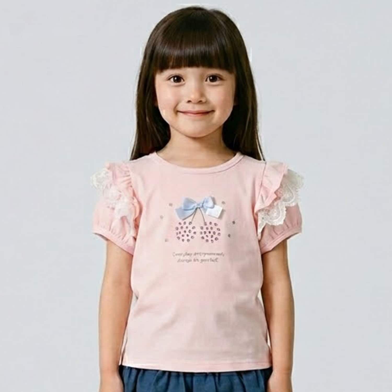 チェリーモチーフラインストーン半袖Tシャツ