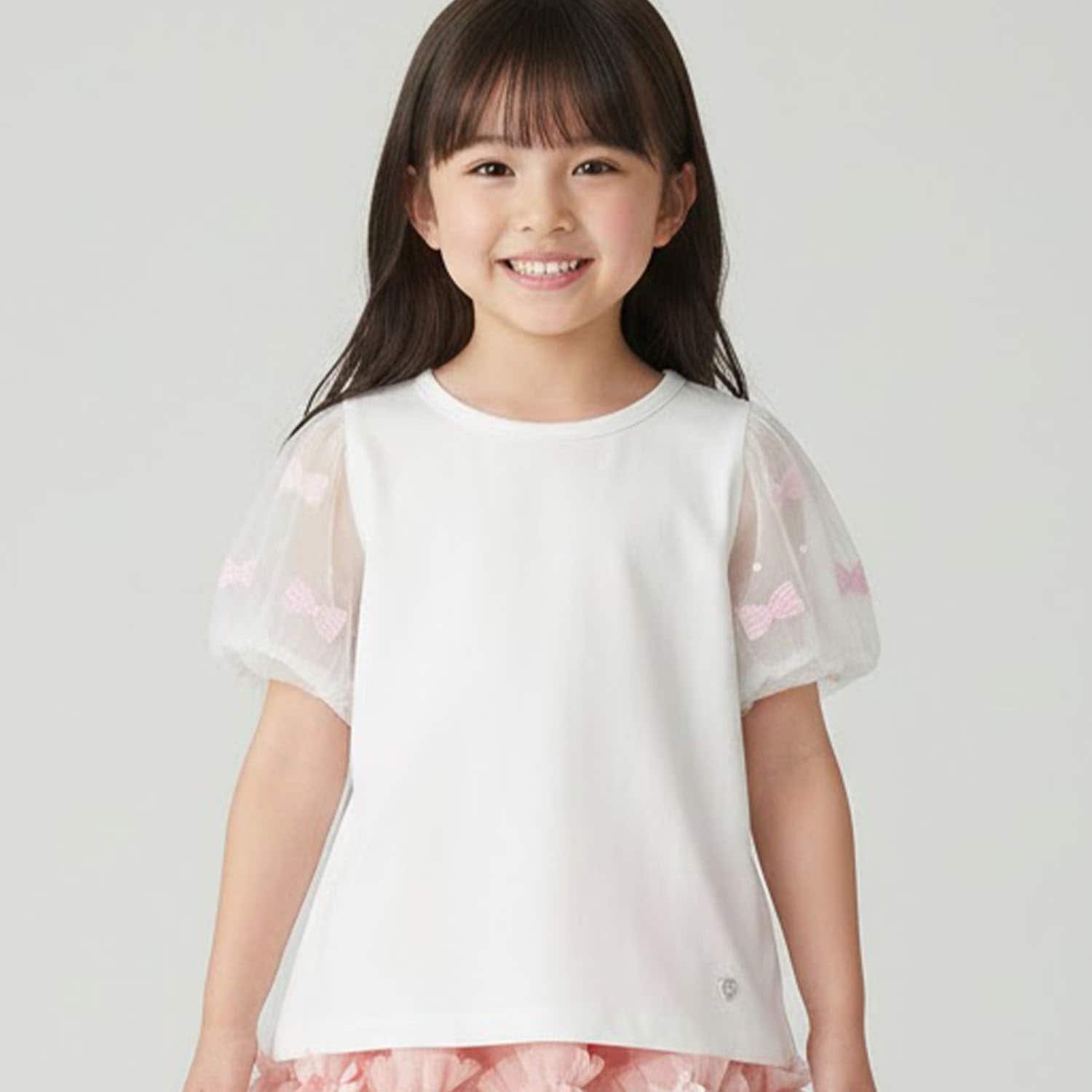 袖チュール半袖Tシャツ