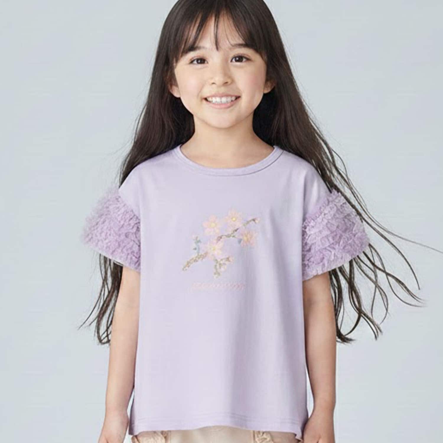 サクラ肩フリル半袖Tシャツ