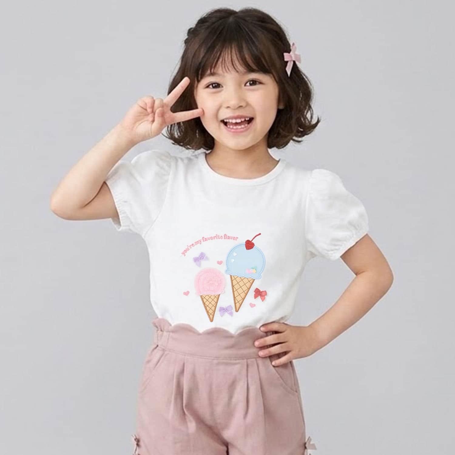 袖チュールアイスモチーフTシャツ