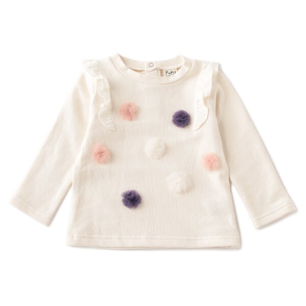 裏毛 チュールポンポンTシャツ