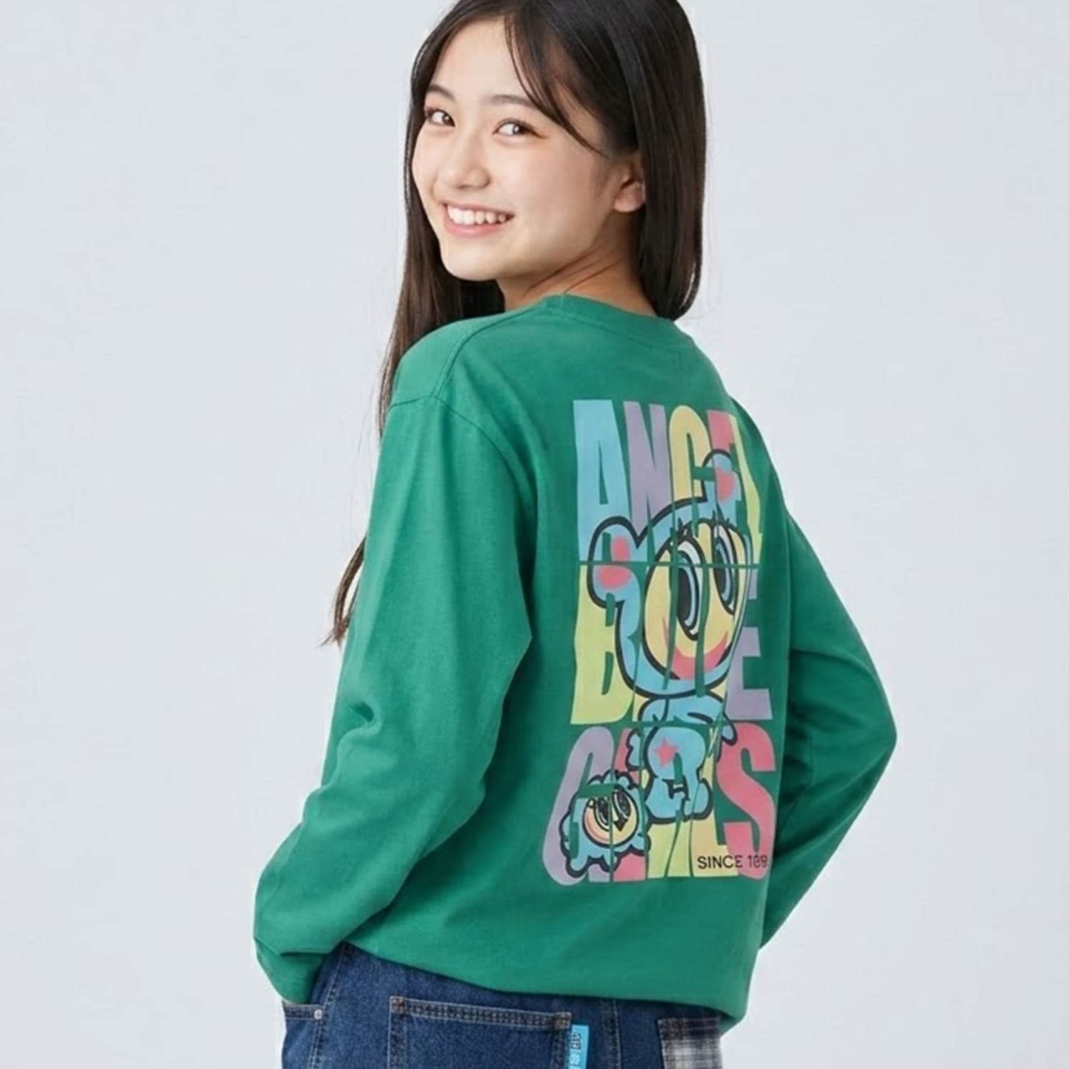エンジェルブルー】ナカムラくんビックロゴ長袖Tシャツ(SS(130cm