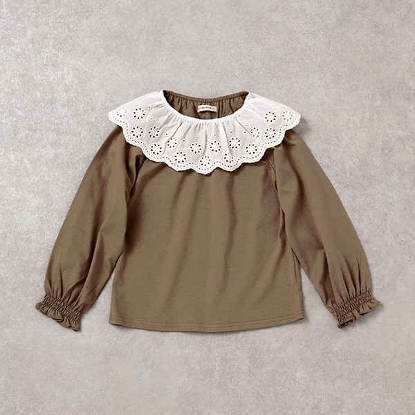 型崩れしないやわらかコットン】ラウンドフリルコットンレース衿