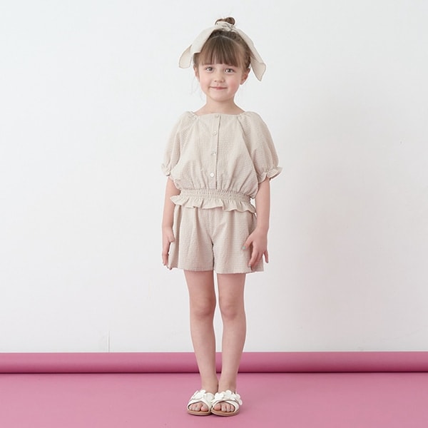 シャーリングブラウス&キュロットセット