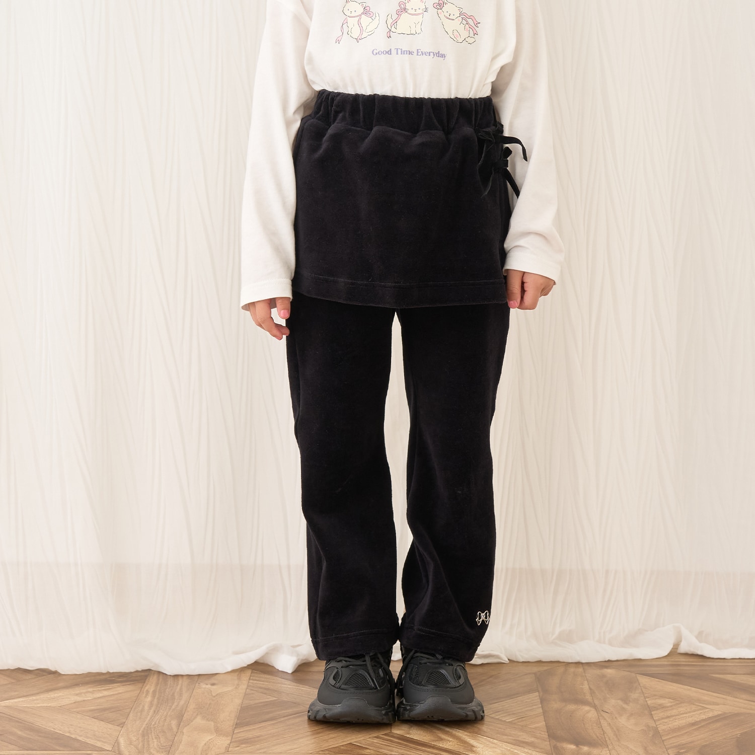 【もっちりベロア】【セットアップ可】スカート付きフレアパンツ