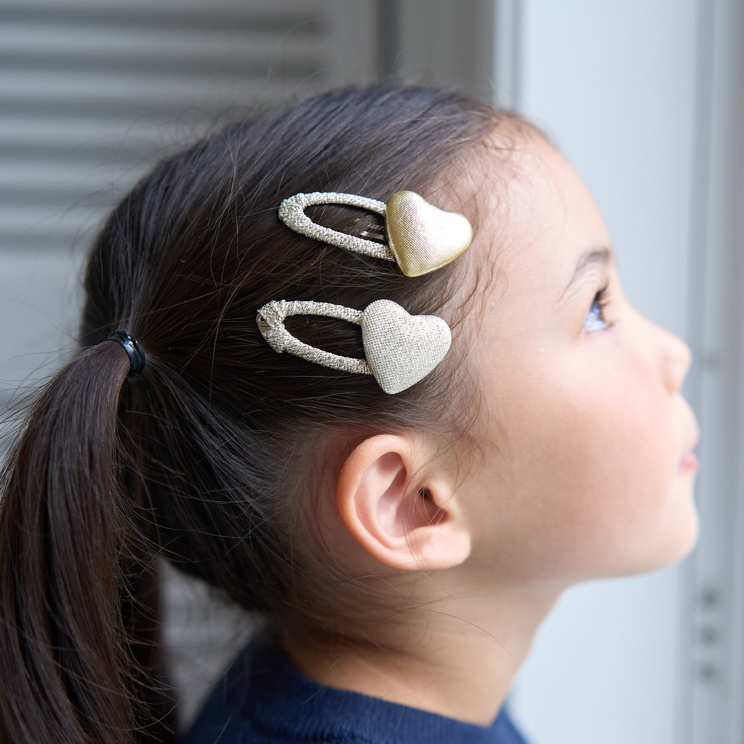 キラキラハートヘアクリップ2Pセット(F ゴールド): キッズ