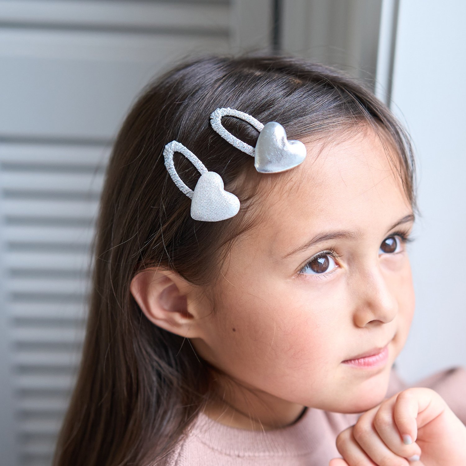 キラキラハートヘアクリップ2Pセット(F ゴールド): キッズ