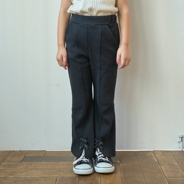 【ともパン】【裏起毛】裾リボン付きスリットフレアパンツ