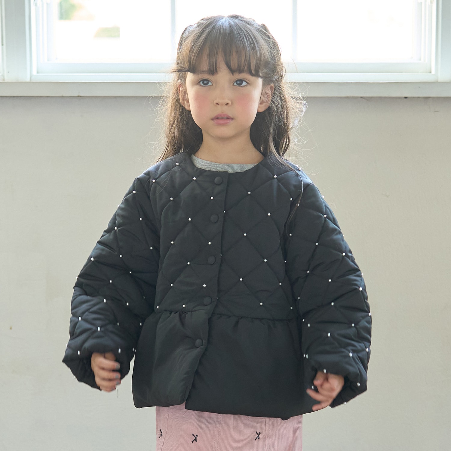 【予約商品】パール付きキルティングペプラムブルゾン