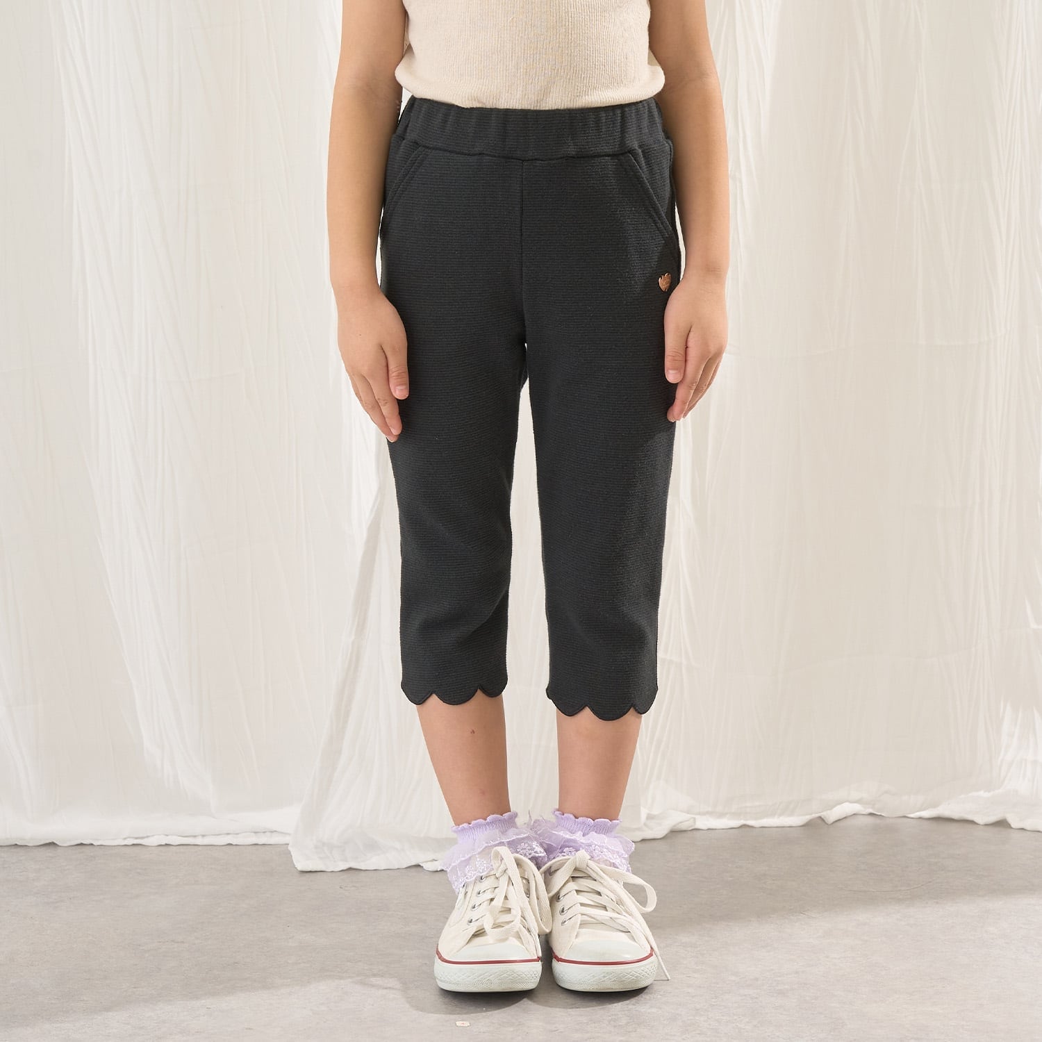 【ともパン】裾スカラップ7分丈カプリパンツ