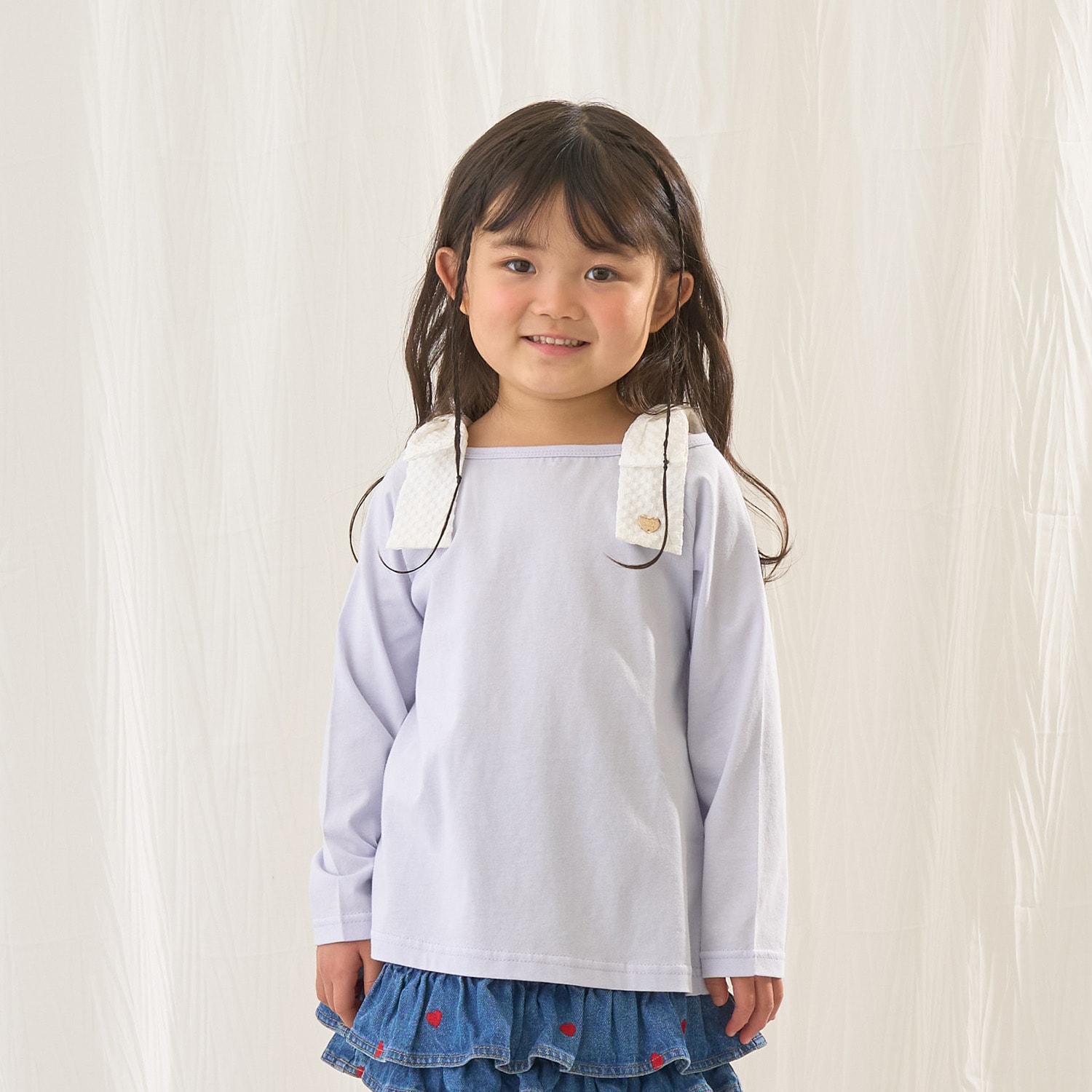 【綿100%】 【速乾・UV・型崩れしない】ボートネック肩リボンTシャツ