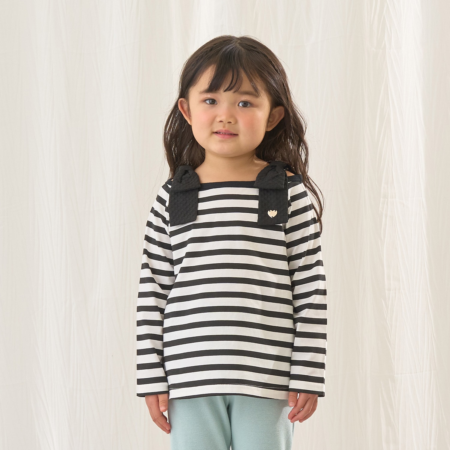 【綿100%】 【速乾・UV・型崩れしない】ボートネック肩リボンTシャツ