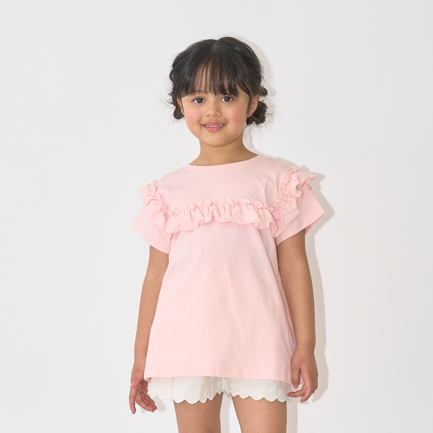 【綿100%】 【速乾・UV・型崩れしない】【どっちが前でもOK】フリルAラインチュニックTシャツ