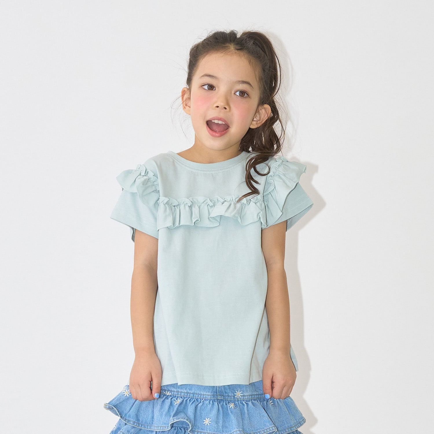 【綿100%】 【速乾・UV・型崩れしない】【どっちが前でもOK】フリルAラインチュニックTシャツ