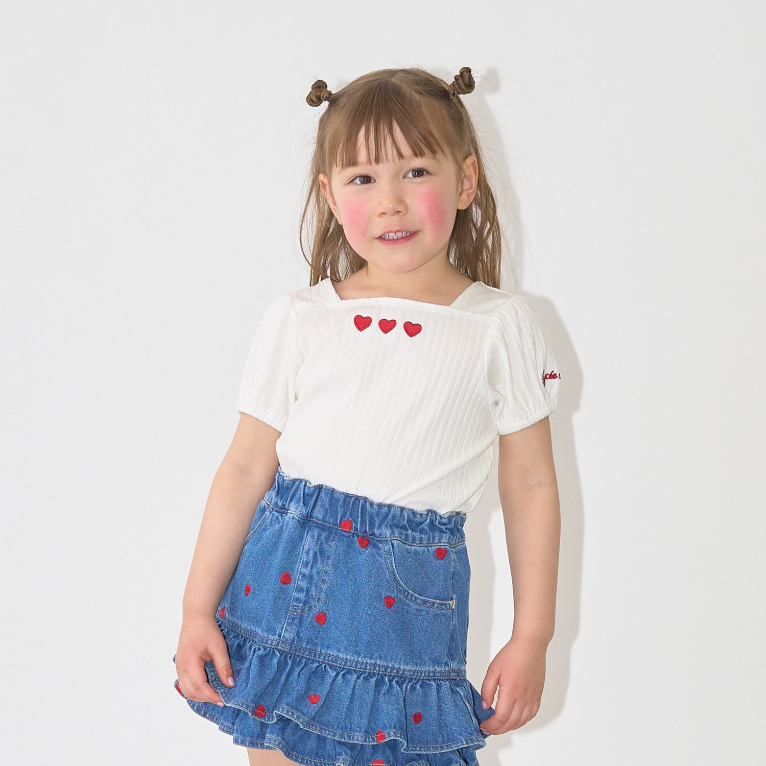 スクエアネックパフスリーブアソート刺しゅうトップス