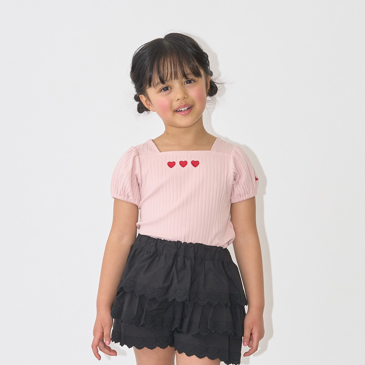 スクエアネックパフスリーブアソート刺しゅうトップス