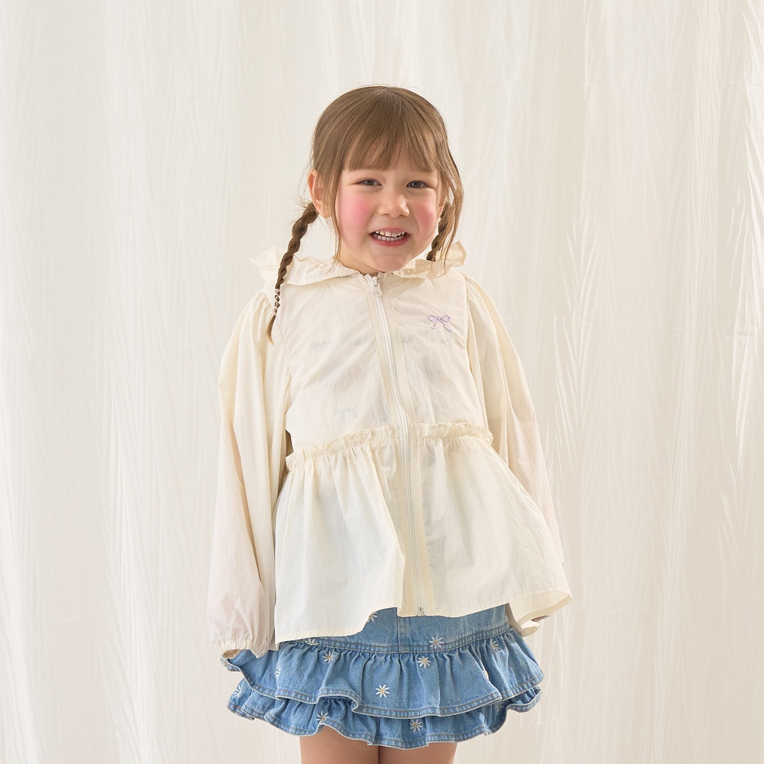 【UV加工】チュニック丈フリルシアージップパーカ