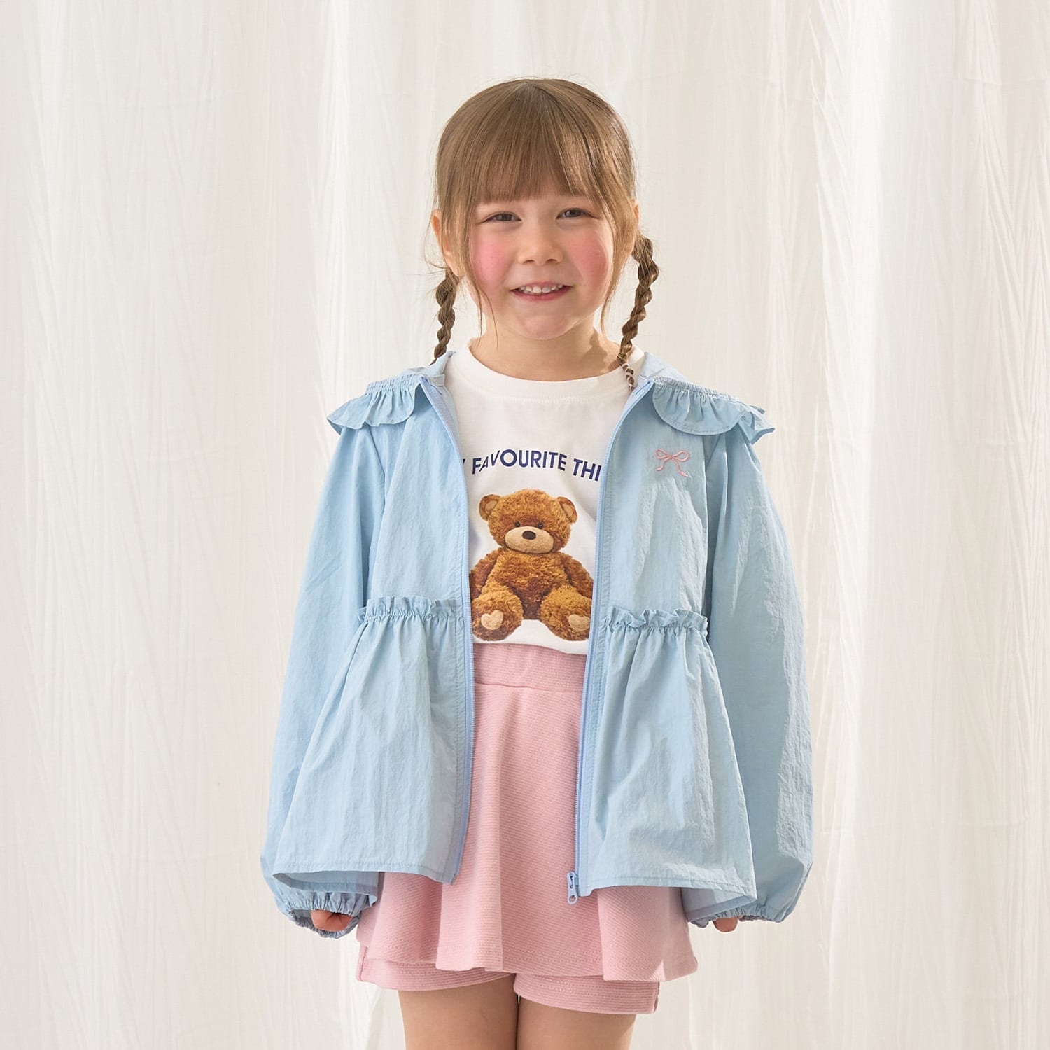 【UV加工】チュニック丈フリルシアージップパーカ