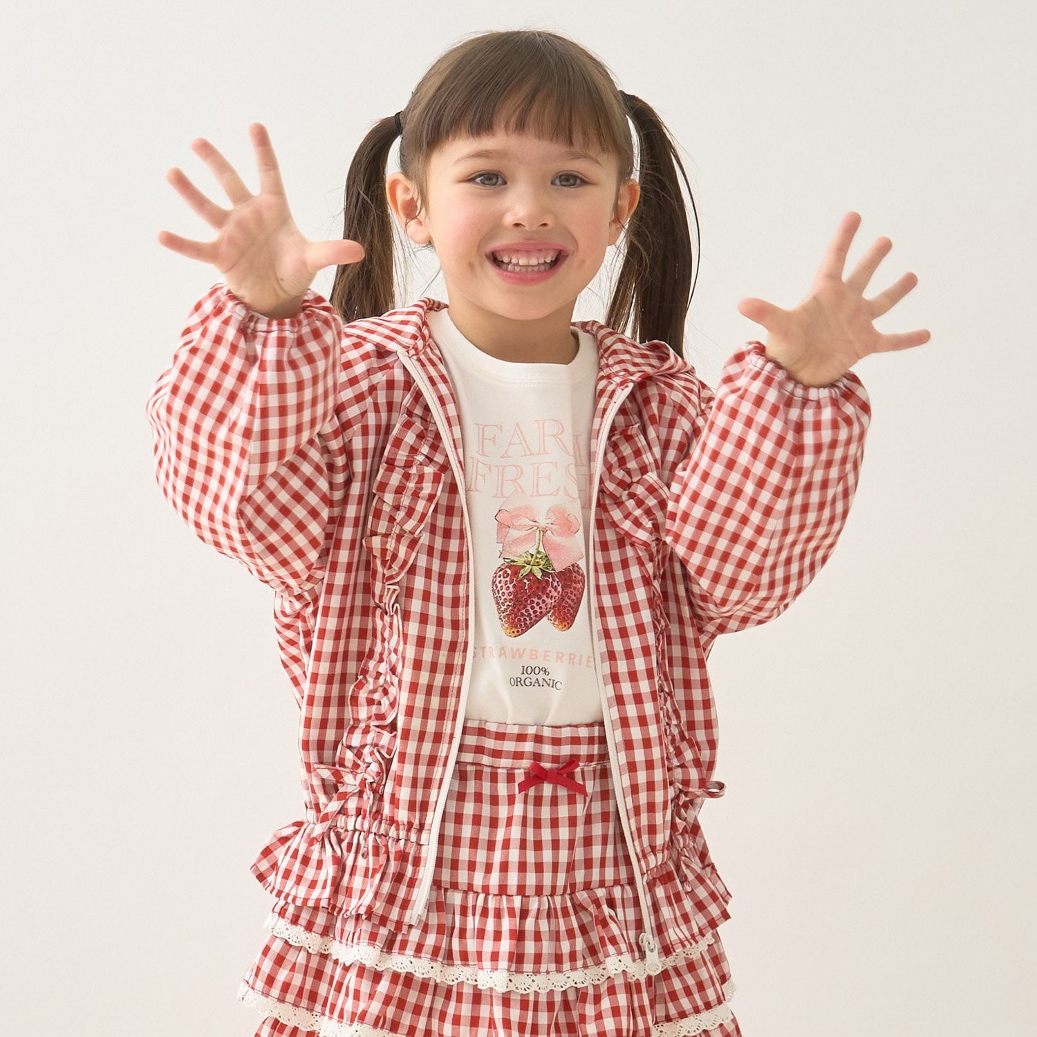 【UV加工】ギンガムチェックフリルブルゾン【Lycee mineバレエシリーズ】